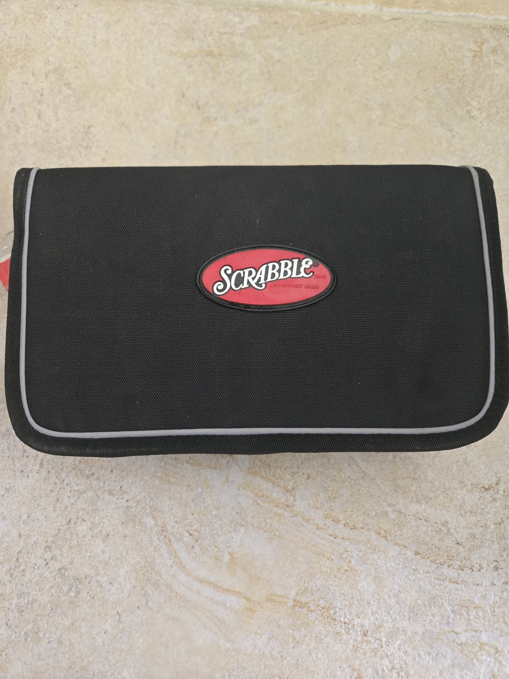 Scrabble Travel Game Case in Black with Red Logo